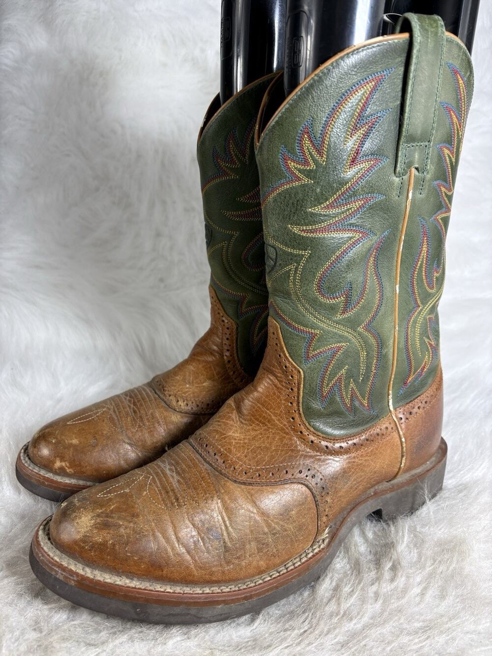 Ariat 39930 Heritage Crepe Mens 9.5D Brown Green Western Cowboy Boots